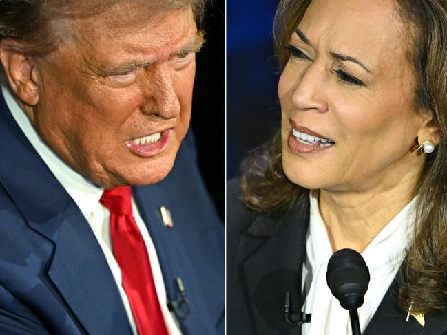 (COMBO) This combination of pictures created on September 10, 2024 shows former US President and Republican presidential candidate Donald Trump (L) and US Vice President and Democratic presidential candidate Kamala Harris participating in a presidential debate at the National Constitution Center in Philadelphia, Pennsylvania, on September 10, 2024. (Photo by SAUL LOEB / AFP)