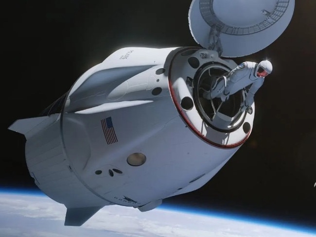 Isaacson will exit the capsule, as shown in this artist's rendering, and endure the brutality of outer space.