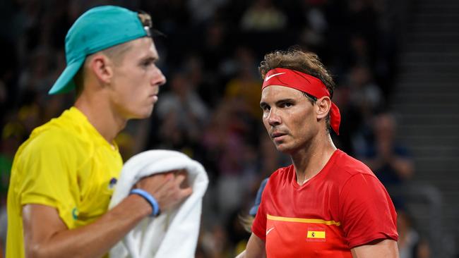 Alex de Minaur during his semifinal rubber against Rafael Nadal last January in the ATP Cup