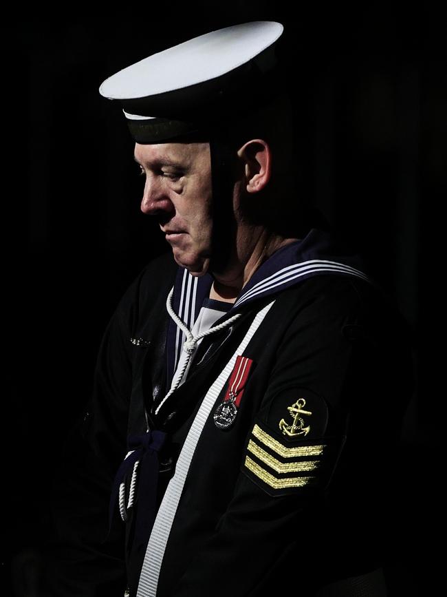 A serviceman at the Anzac Day dawn service at Martin Place on Tuesday. Picture: Mark Evans/Getty Images