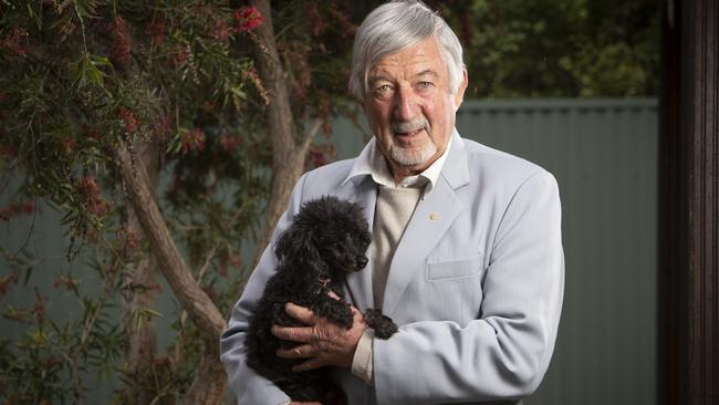 Holdfast Bay Council election candidate Tim Looker, with his dog Dion, says he. Picture Emma Brasier.