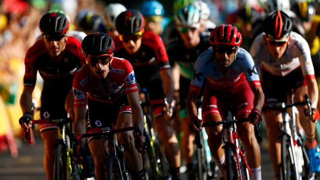 Mitchelton-Scott's British cyclist Simon Yates (second left) rides during the 21st stage of the 73rd edition of La Vuelta Tour of Spain. Picture: AFP