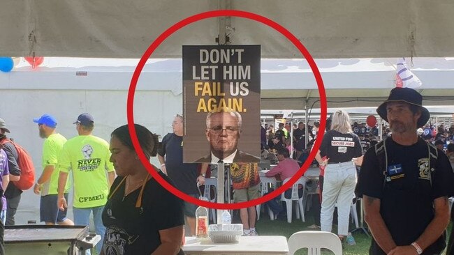 Anti-Morrison poster on Brisbane campaign trail