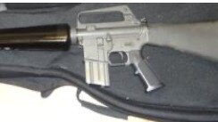 The AR15 machine gun found inside the guitar case found by police at Abuza Sultani’s safe house.