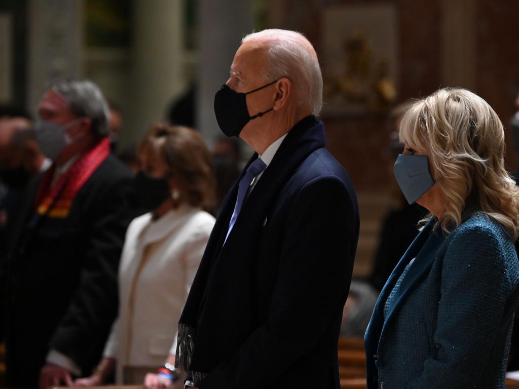 Joe Biden and Jill Biden attend Mass at the Cathedral of St Matthew the Apostle in Washington, DC. Picture: AFP