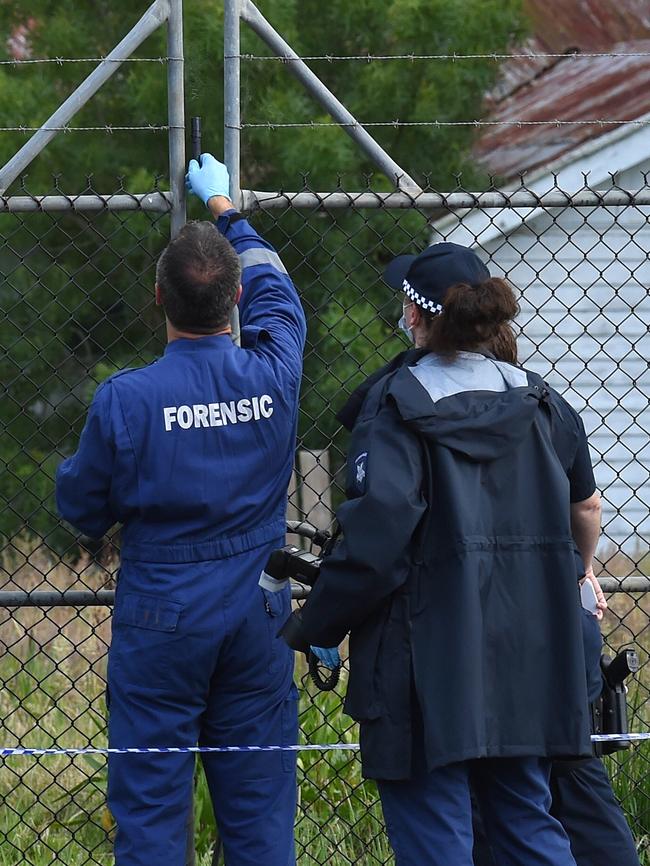 Forensic officers investigate the death. Picture: Nicole Garmston