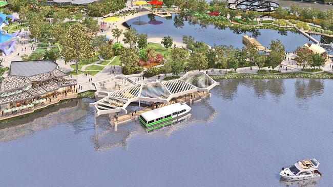 Artist impressions of a ferry terminal at the Gold Coast Cultural Precinct at Evandale