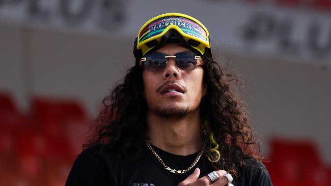 PENRITH, AUSTRALIA - OCTOBER 02: Jarome Luai of the Panthers greets fans during the Penrith Panthers NRL Grand Final celebrations at BlueBet Stadium on October 02, 2023 in Penrith, Australia. (Photo by Jenny Evans/Getty Images)