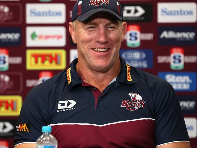 BRISBANE, AUSTRALIA - MAY 08: Reds coach Brad Thorn speaks to the media after his team won the Super RugbyAU Final match between the Queensland Reds and the ACT Brumbies at Suncorp Stadium, on May 08, 2021, in Brisbane, Australia. (Photo by Jono Searle/Getty Images)