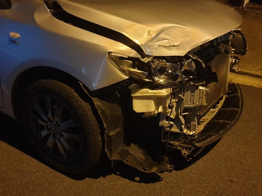 The wreckage of Julie Stephenson's Uber car after she and three passengers were left shaken but unharmed following a crash with teen car thieves.