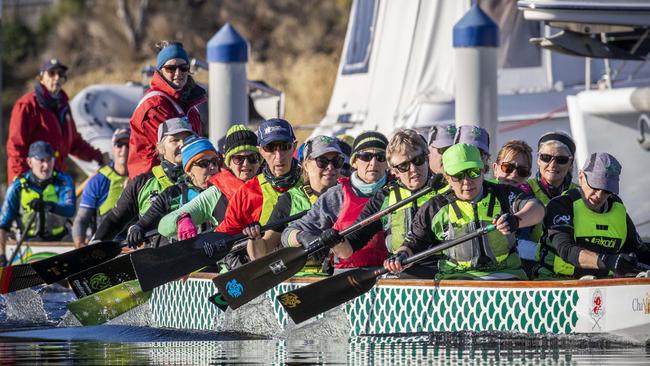 Derwent Storms dragon boat paddlers at Lindisfarne. Picture: Chris Kidd