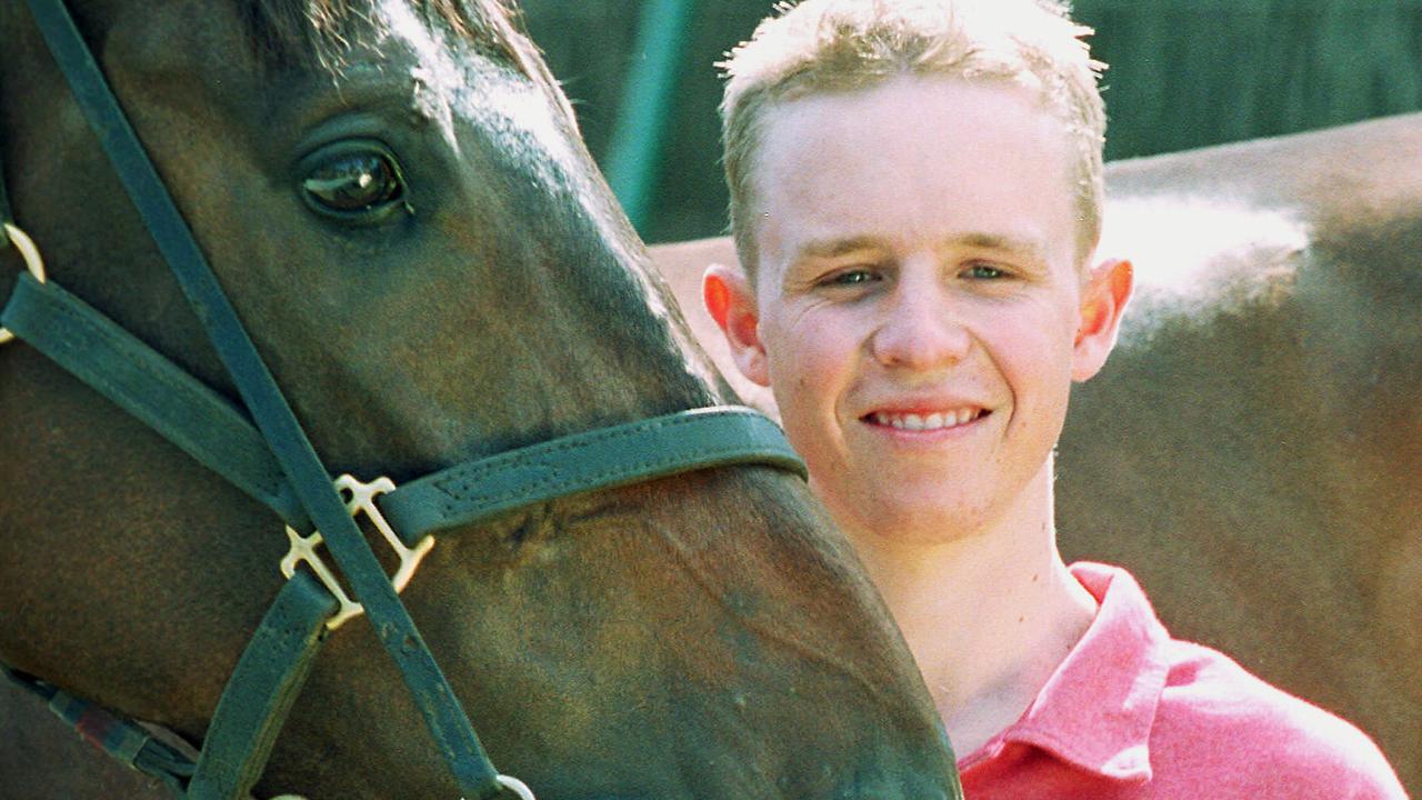 Nov 06 2000 Trackwork at Flemington Melbourne Cup runner Brew with Jockey Kerrin McEvoy Pic Andrew/Tauber -   winner sport horseracing headshot jockey trophy trophies