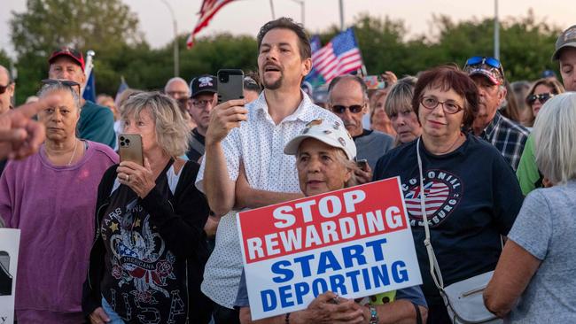 Residents attend a rally against the housing of migrants at Floyd Bennett Field in Brooklyn on September 14. Picture: Spencer Platt/Getty Images via AFP