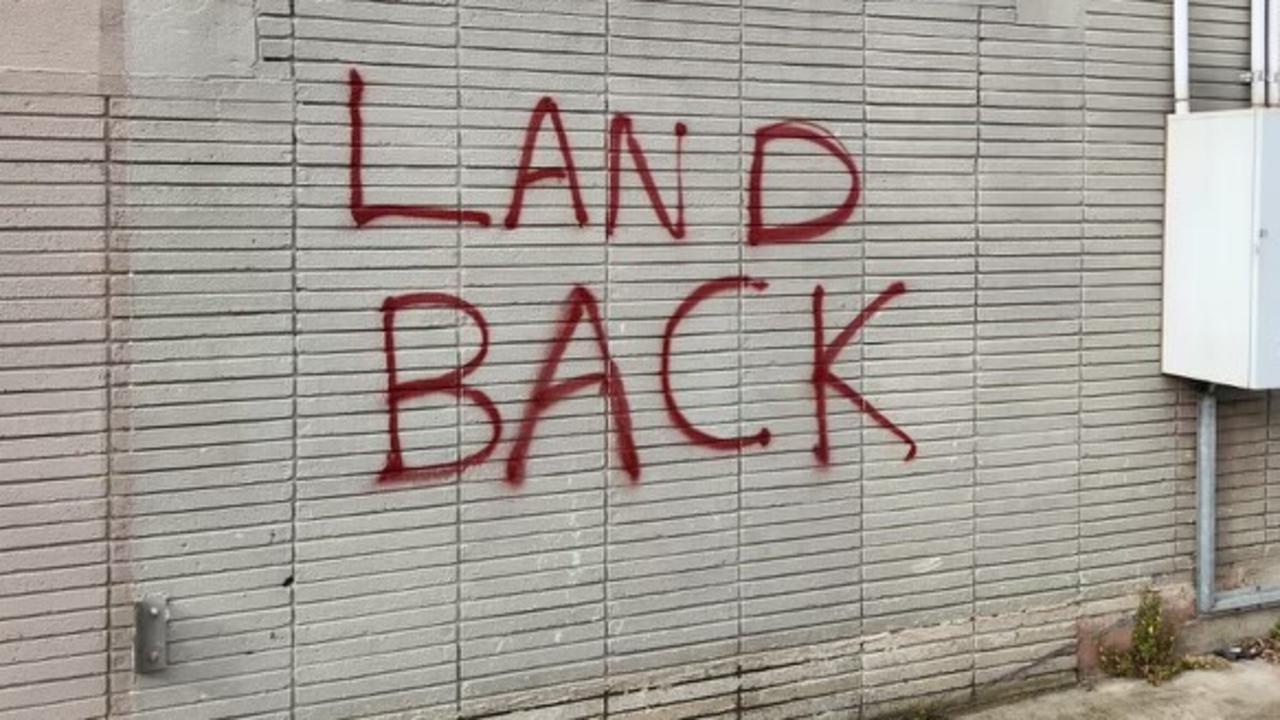 Police are investigating after a terrorist symbol was among graffiti spray painted onto an MP’s electorate office in Melbourne early on Monday. An inverted red triangle, a symbol used by Palestinian Islamist group Hamas, was painted on the office of Labor MP Peter Khalil, along with the slogan ‘glory to the martyrs’. Picture: Office of Peter Khalil