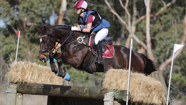 Maddy Kitto clears a jump on My Friend Jack on their way to grade one victory at Riddells Creek. Picture: Derek 0'Leary