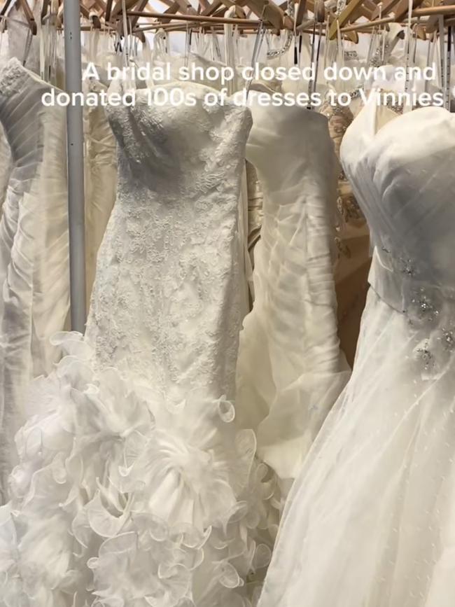 Pre-loved wedding dresses will start at $50 while brand new dresses will be $300. Picture: TikTok, @vinniesnsw