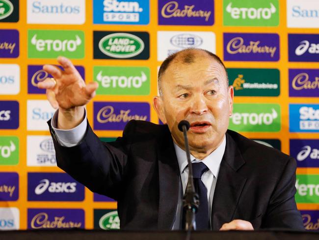 CORRECTION / In this handout photo taken on January 31, 2023 by Rugby Australia Karen Watson, Australian Eddie Jones addresses the press during the official announcement of his arrival as head coach for the Australian rugby team in Sydney. (Photo by Karen Watson / RUGBY AUSTRALIA / AFP) / -- IMAGE RESTRICTED TO EDITORIAL USE - STRICTLY NO COMMERCIAL USE --  RESTRICTED TO EDITORIAL USE - MANDATORY CREDIT "AFP PHOTO / RUGBY AUSTRALIA" - NO MARKETING NO ADVERTISING CAMPAIGNS - DISTRIBUTED AS A SERVICE TO CLIENTS / âThe erroneous mention[s] appearing in the metadata of this photo by Karen Watson has been modified in AFP systems in the following manner: [RUGBY AUSTRALIA/Karen Watson] instead of [AFP Karen Watson]. Please immediately remove the erroneous mention[s] from all your online services and delete it (them) from your servers. If you have been authorized by AFP to distribute it (them) to third parties, please ensure that the same actions are carried out by them. Failure to promptly comply with these instructions will entail liability on your part for any continued or post notification usage. Therefore we thank you very much for all your attention and prompt action. We are sorry for the inconvenience this notification may cause and remain at your disposal for any further information you may require.â