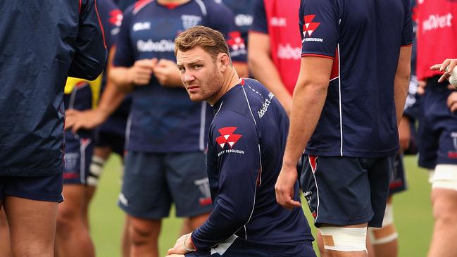 MELBOURNE, AUSTRALIA - MAY 29: Scott Higginbotham looks on during a Melbourne Rebels Super Rugby training session at Visy Park on May 29, 2014 in Melbourne, Australia. (Photo by Robert Prezioso/Getty Images)