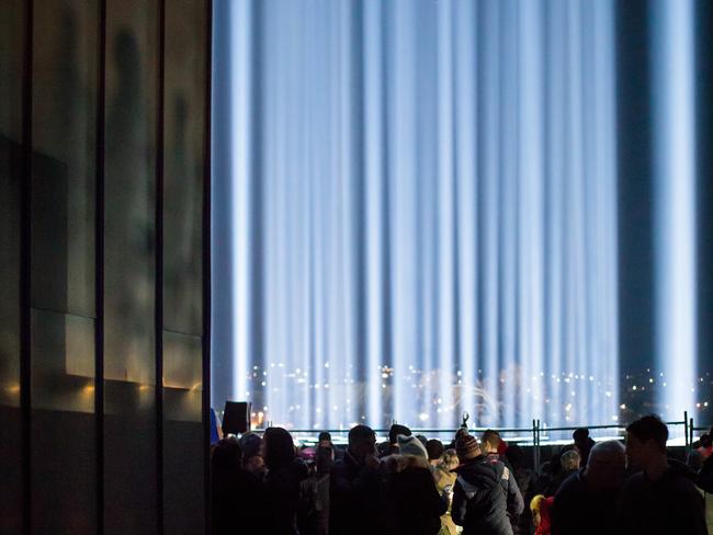 Locals turn out for the test lighting of <i>spectra</i> at Mona. Picture: Mona/Jesse Hunniford