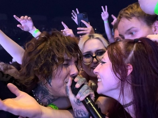 Bring Me The Horizon's Oli Sykes sings with the crowd on Wednesday night. Picture: Instagram/@bmth.foreverfan