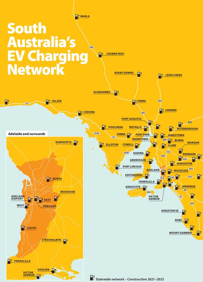 Electric Vehicle Charging Network map, showing the location of all charging locations by 2023. Picture: Supplied