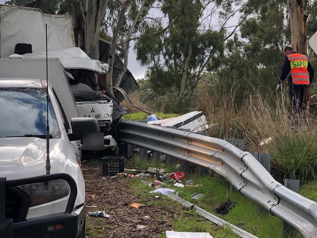 A truck has crashed on Torrens Hill Road at Millbrook. Picture: Ben Clark