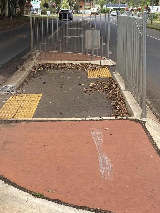 A picture taken by Yungaburra resident Gordon Grivas of a pedestrian island hit by a car before he was hit and killed by a vehicle on October 31. Picture: Supplied