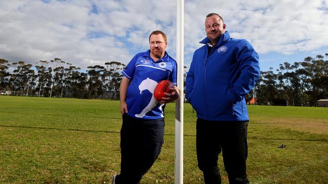 Ryan Hocking – president and Dwayne Nisbet – football development manager are hopeful of Smithfield Football Club’s return to competition in 2023. Picture: Kelly Barnes