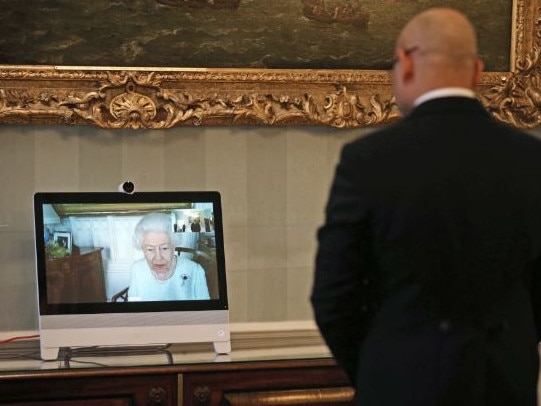 A diplomat visiting Buckingham Palace speaks with the Queen via Zoom. Picture: Supplied