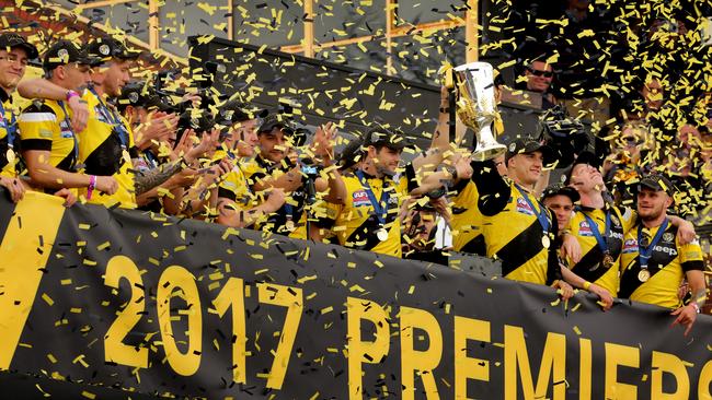 Richmond players thank fans — and vice-versa — at Punt Road after their AFL premiership. Picture: Stuart McEvoy for the Australian.