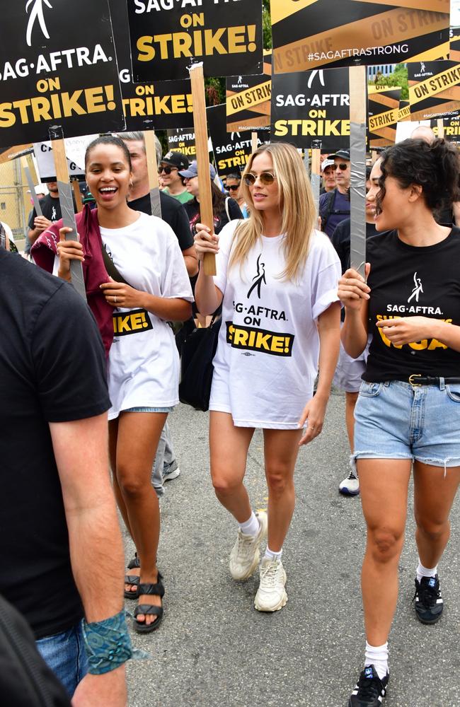 Margot Robbie joined strike action alongside SAG-AFTRA members in West Hollywood earlier this month. Picture: Giles Harrison /London Entertainment / SplashNews.com