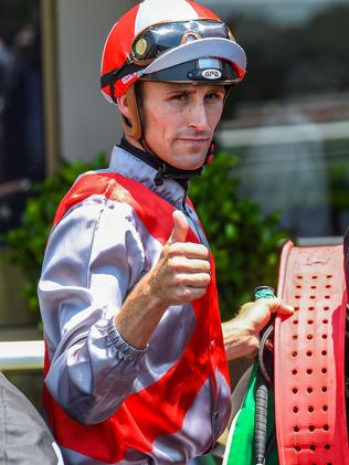 Jockey Tye England returns to scale after riding Scream Park. Picture: AAP