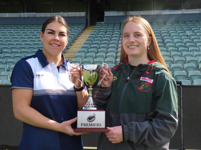 Old Launcestonians captain Macenzi Lloyd and Bridgenorth key player Jenna Griffiths, before the NTFA premier division women's grand final. Picture: Jon Tuxworth