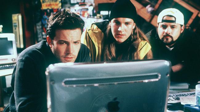Ben Affleck, seen here with Mewes and Smith in the film Jay and Silent Bob Strike Back ... Will he be too busy saving Gotham to make the Mallrats sequel? Picture: Supplied