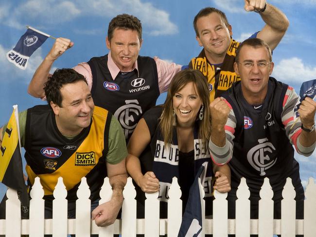 Before The Game in 2009. Mick Molloy, Dave Hughes, Sam Lane, Lehmo and Andy Maher.