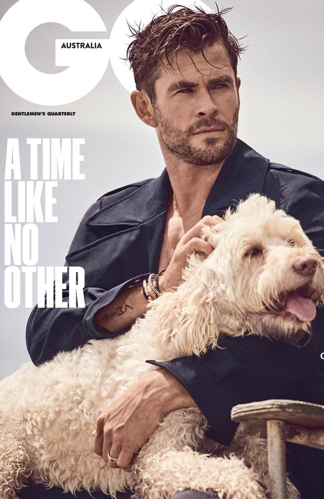 Chris Hemsworth on the cover of GQ Australia’s May/June issue. Picture: Matthew Brookes for GQ