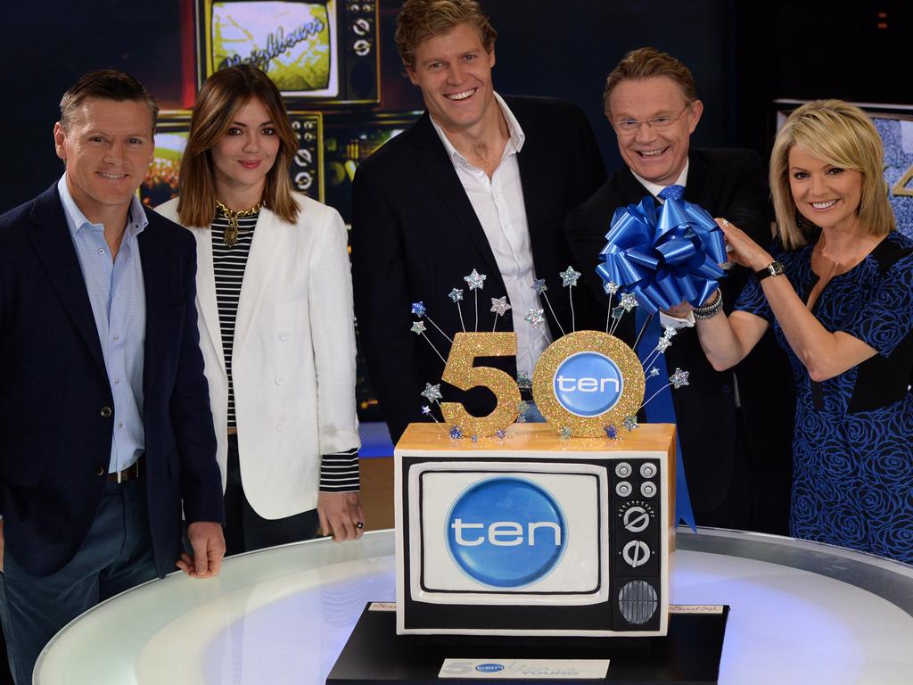 Matt Burke (L) celebrating Channel 10’s 50th birthday. Picture: Simon Chillingworth