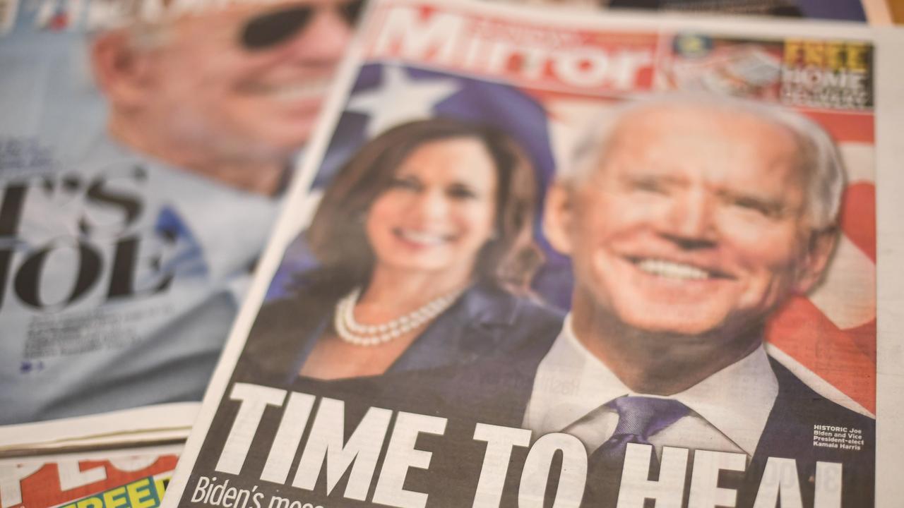 LONDON, ENGLAND - NOVEMBER 08: In this photo illustration, Joe Biden's projected US presidential election victory is seen on the front pages of British newspapers on November 8, 2020 in London, United Kingdom. Former US Vice President Joe Biden was projected to be victor of this week's presidential election against incumbent Donald Trump. In a recent poll conducted by Opinium for the Observer, about 57% of British people preferred Biden versus 16% who chose Trump. (Photo by Peter Summers/Getty Images)