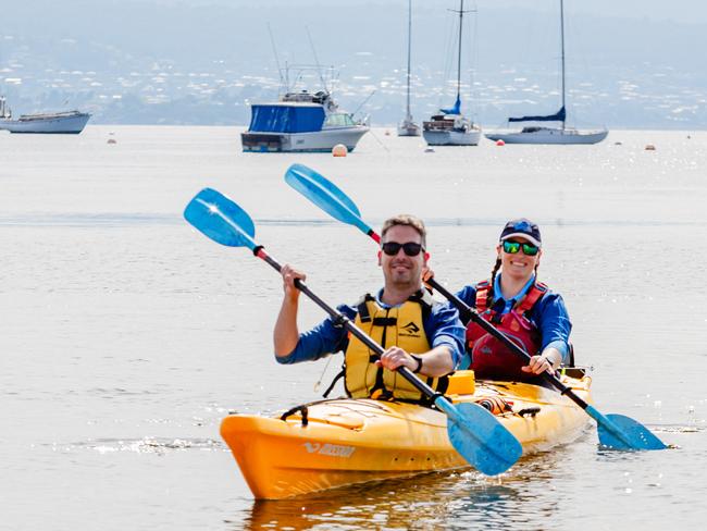 Sandy Bay, Tasmania Wednesday 8th November 2023. Roaring 40Ãs Kayak owners Luuk Veltkamp and Tory Stewart.Picture: Linda Higginson