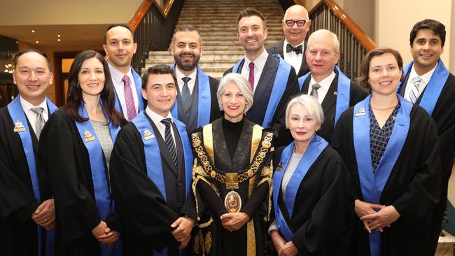 Adelaide Lord Mayor with councillors Simon Zou, Mary Couros, Alex Hyde, Anne Moran, Helen Donovan Back Arman Abrahimzadeh, Housman Abiad, Robert Simms, Franz Knoll, Jessy Khera and Phillip Martin. Picture: AAP/Russell Millard