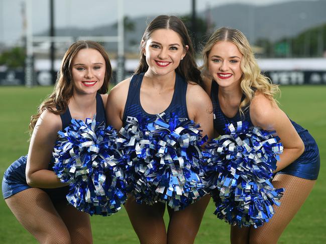 Members of the 2024 Cowboys cheerleader squad, Dallis McLean, Emily Puglisi and Caitlin Clowes. Picture: Shae Beplate.