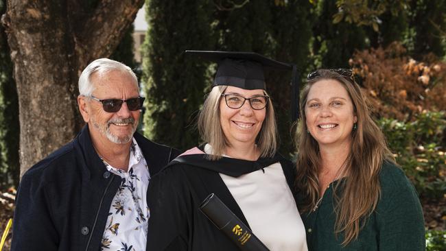 Bachelor of Early Childhood graduate Yendis Hill with Percy Hill and Sue Margetts at a UniSQ graduation ceremony at The Empire, Tuesday, June 25, 2024. Picture: Kevin Farmer