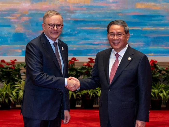 Prime Minister Anthony Albanese (left) is welcomed to China. Picture: Supplied