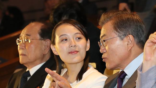 South Korean President Moon Jae-in, right, with Kim Yo-yong during a concert of Pyongyang's Samjiyon Orchestra in Seoul at the weekend. Picture: AFP