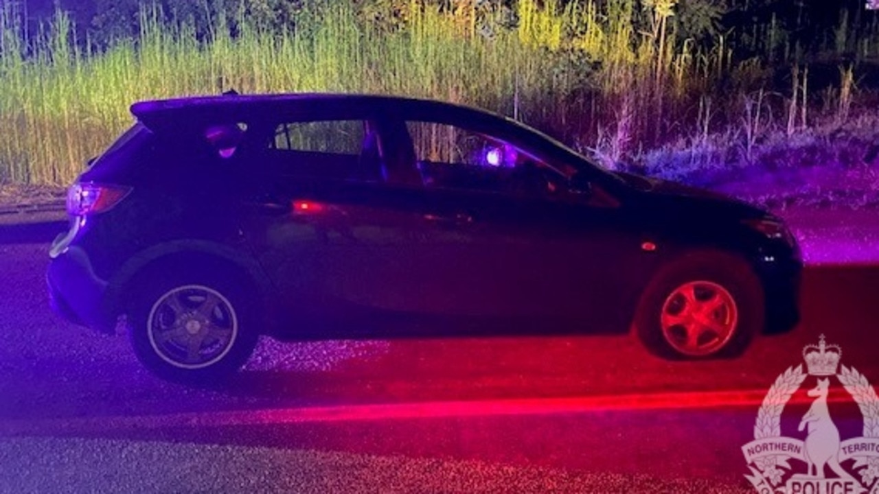 Damon Matthew McCourt, 19, and Nathan Johnson, 22, were arrested in Katherine over an alleged shooting in Coconut Grove. NT Police deployed a police tyre deflation device on a Mazda to stop their car.