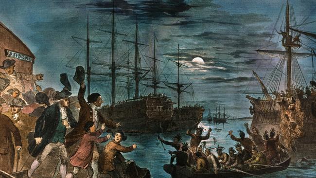 Boston Tea Party ‘Indians’ depicted destroying tea in Boston Harbor on December 16, 1773. Picture: Getty Images