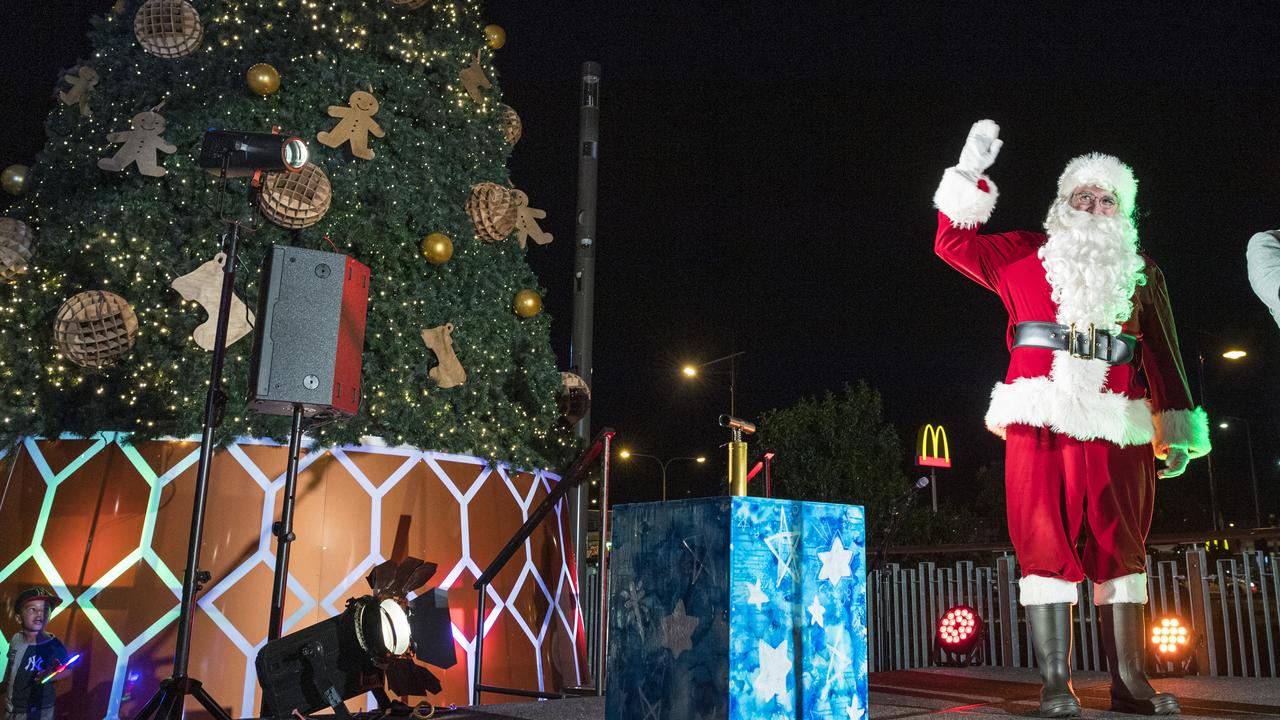 Santa lighting the tree at the CBD Christmas tree lighting event at Grand Central in 2020. Picture: Kevin Farmer