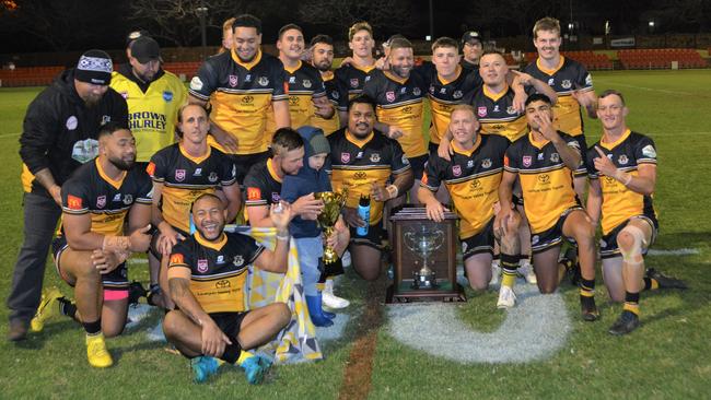 Gatton Hawks celebrate after their 36-4 point victory over the Roosters in the Madsen Rasmussen Cup.