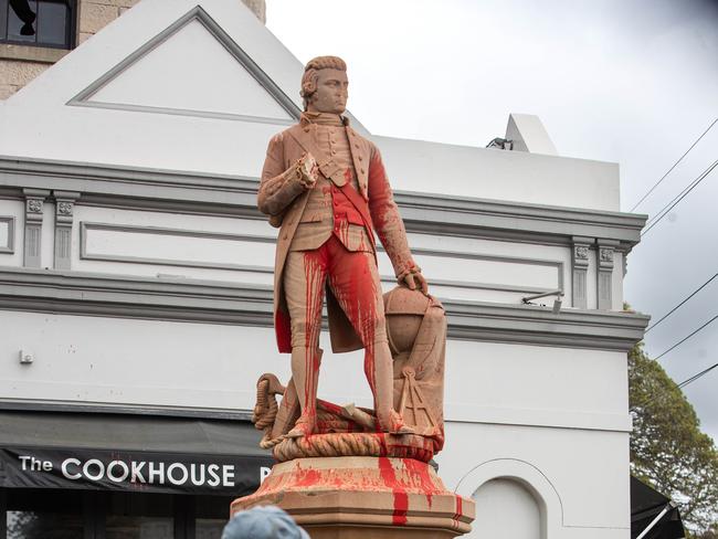 24/01/25. The Daily Telegraph. News. Randwick,  Sydney, NSW. Pics by Julian Andrews.Pictures of The Captain Cook Statue in Randwick which was vandalised and damaged overnight just two days ahead of Australia Day.