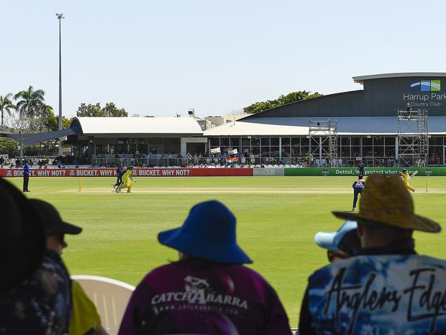 Spectators watch the action during game three of the Women's One Day International series between Australia and India at Great Barrier Reef Arena on September 26, 2021 in Mackay, Australia. Picture: Albert Perez